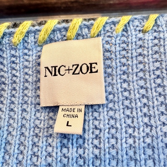 Coastal Preppy Textured V-Neck Sweater NIC+ZOE Blue Tipped Knit Cottagecore Chic - Picture 5 of 12